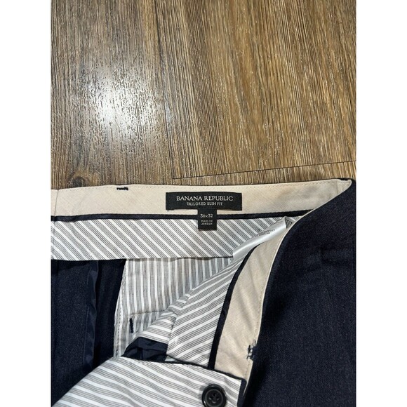 Banana Republic Pants Mens 36x32 Tailored Slim Fit Wool Dress Blue Trousers - Picture 3 of 7